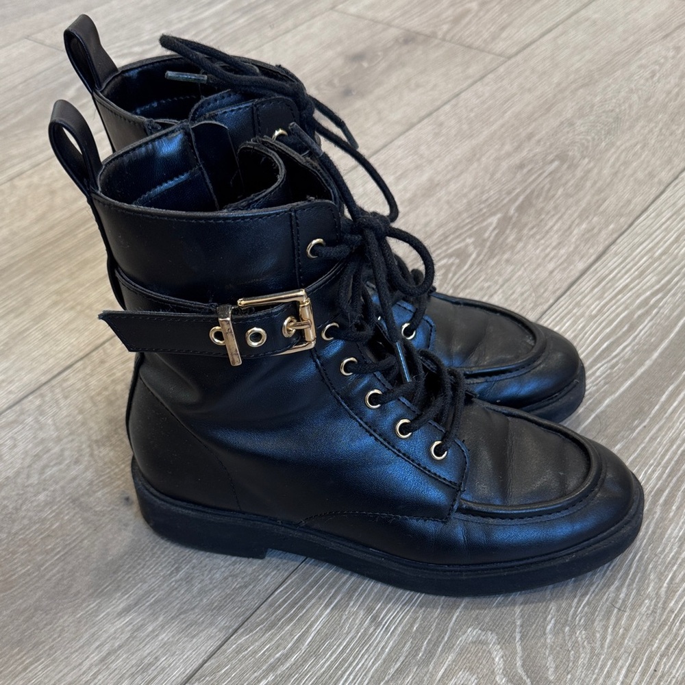 Mango Black Kids Boots with Gold Buckle